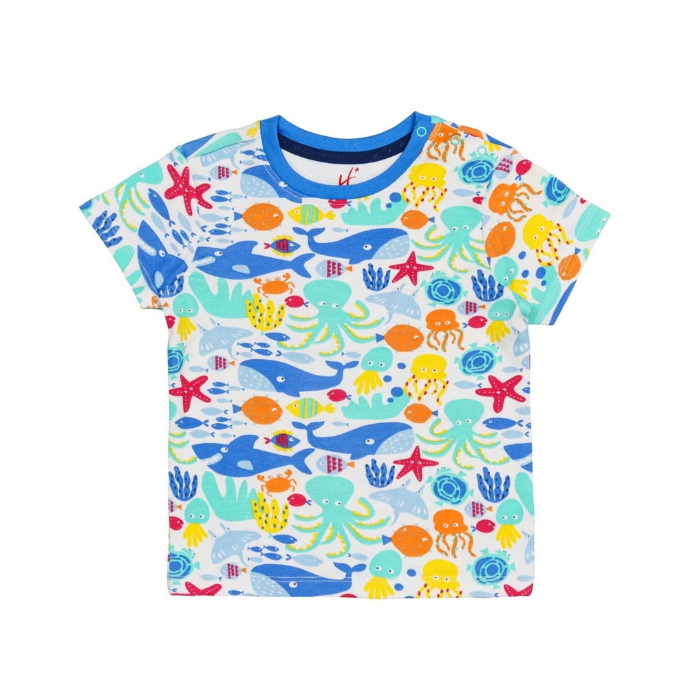 

H by Hamleys Boys Short Sleeves T-Shirt Sea Animal Print-White Multi