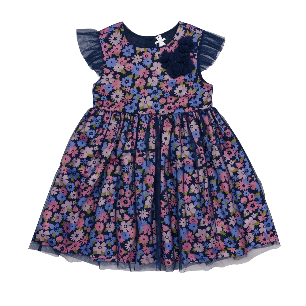

H by Hamleys Girls Sleeveless Partywear Dress All Over Print-Navy