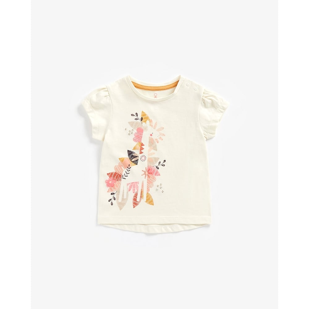 

Girls Half Sleeves Tops Floral Design-Cream