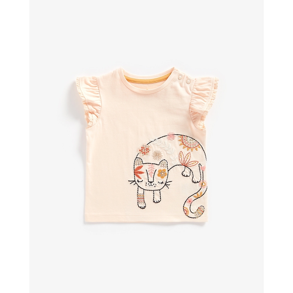 

Girls Half Sleeves Tops Cat Print-Pink