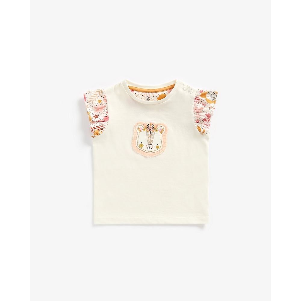 

Girls Half Sleeves Tops Lion Embroidery-Cream