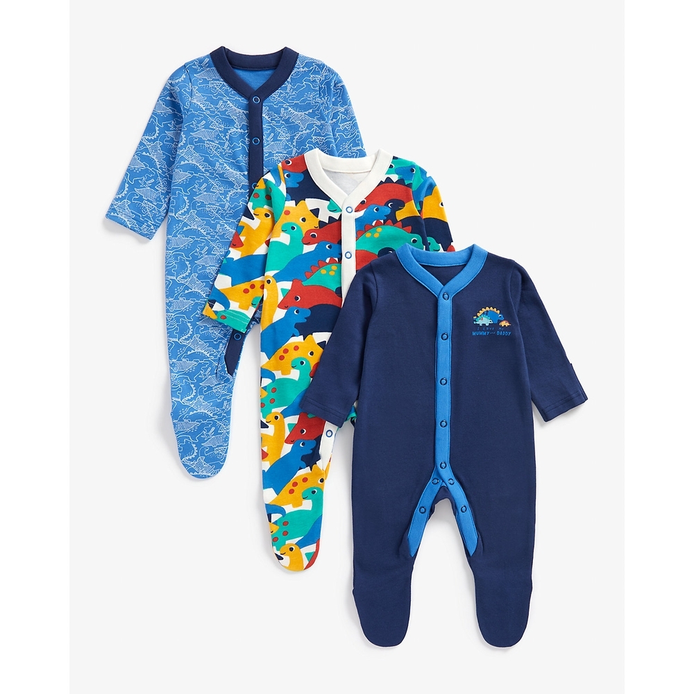 

Boys Full Sleeves Sleepsuits -Pack of 3-Blue