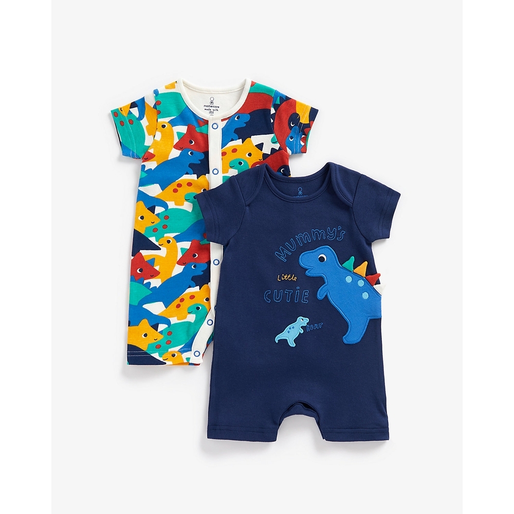 

Boys Half Sleeves Rompers Dino Design-Pack of 2-Blue