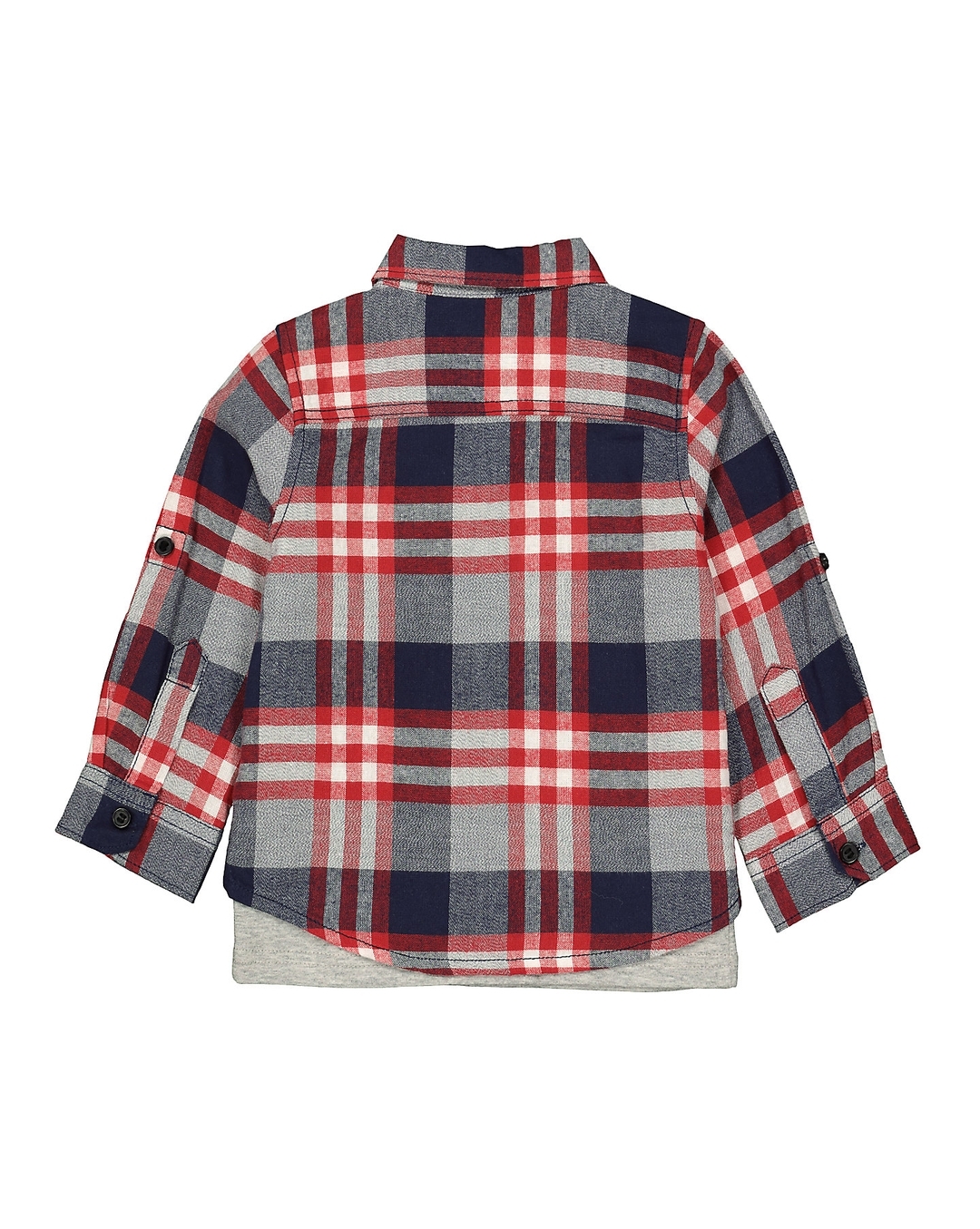 Boys Embroidery Checked Shirt 4-5Y / Grey / Short Sleeves