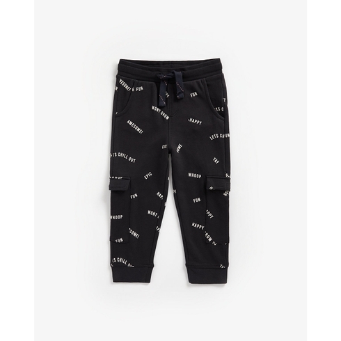 Boys Joggers Text Print - Black