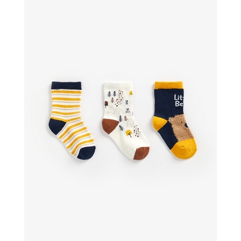 Boys Socks Fluffy Bear Design - Pack Of 3 - Multicolor
