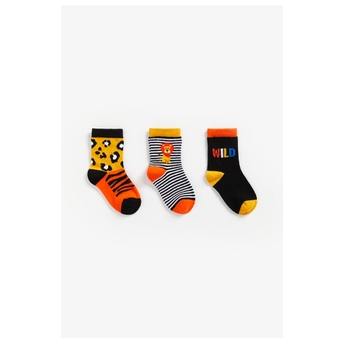 Boys Socks Striped And Animal Design - Pack Of 3 - Multicolor