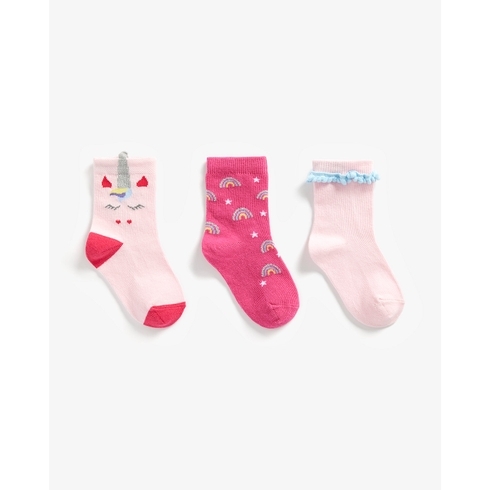 Girls Socks Glitter Unicorn Design - Pack Of 3 - Pink