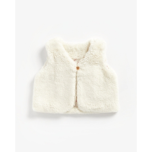 Girls Sleeveless Fluffy Jacket - Cream