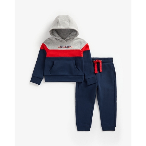 Boys Full Sleeves Jog Set Cut & Sew Detail - Navy