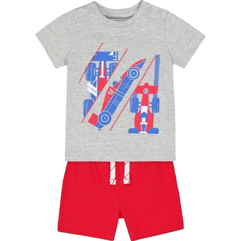 Boys Half Sleeves T-Shirt And Shorts Set Racing Car Print - Multicolor