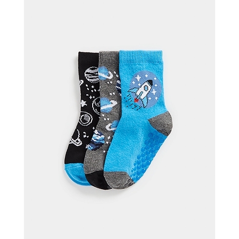 Boys Socks Space Print-Pack Of 3-Multicolor