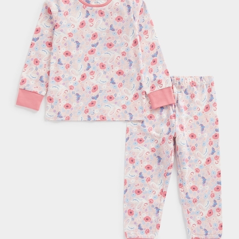 Mothercare Girls Full Sleeves Swan print Pyjama -Pink