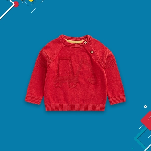 Boys Full Sleeves Sweatshirt Vehicle Design-Red