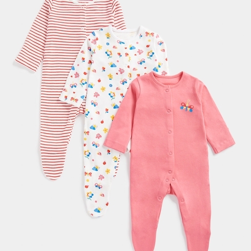 Mothercare Girls Full Sleeves All In Ones -Pack Of 3 -Multi