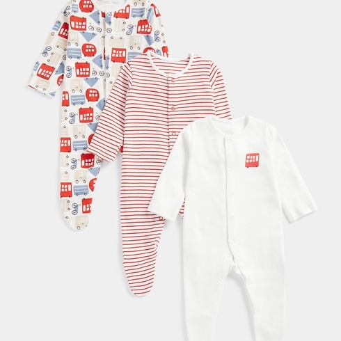 Mothercare Boys Full Sleeves All In Ones -Pack Of 3 -White