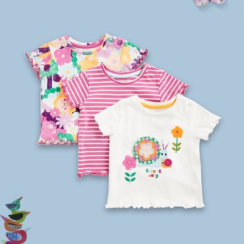 Girls Short Sleeves T-Shirt Flower Print-Pack of 1-Multicolor