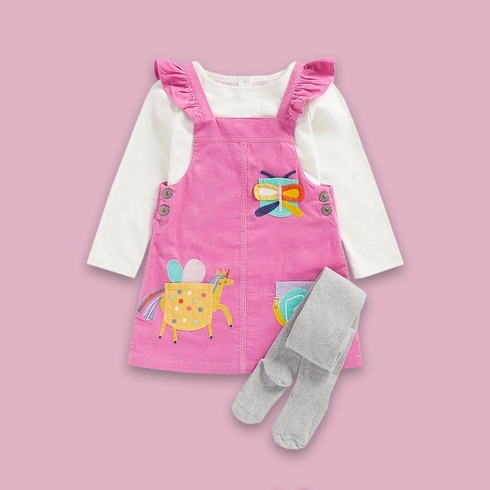 Girls Full Sleeves Dungaree & T-Shirt Set -Pack of 1-Multicolor