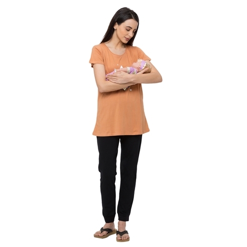 Women Short Sleeve Nightsuit - Orange & Black