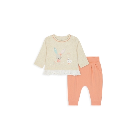 Girls Full Sleeves Tops And Jogger Set Bunny Patchwork - Orange