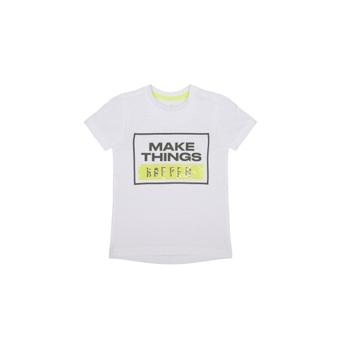Boys Half Sleeves T-Shirt Text Print - White
