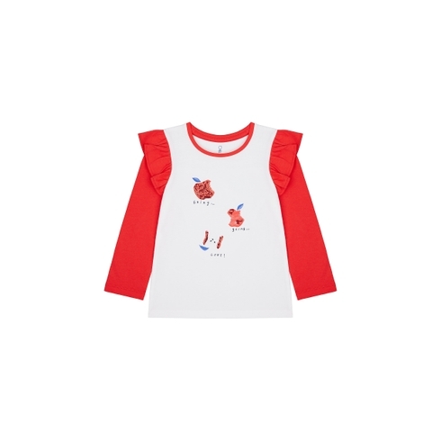 Girls Full Sleeves T-Shirt Sequined Apple - White Red
