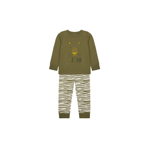 Boys Full Sleeves Pyjama Set Tiger Print - Green