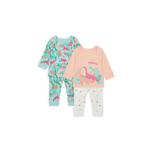 Girls Full Sleeves Pyjama Set Dino Print - Pack Of 2 - Multicolor