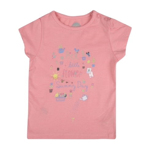 Girls Half sleeves Flower print T-shirt - Pink