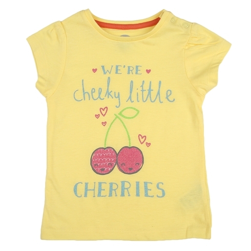 Girls Half sleeves Cherry print T-shirt - Yellow