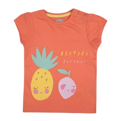 Girls Half sleeves Printed T-shirt - Orange