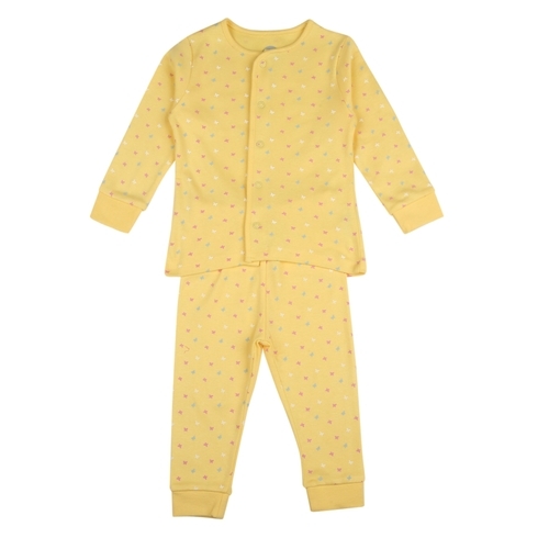 Girls Full sleeves Butterfly print Pyjamas - Pack of 2 - Yellow grey