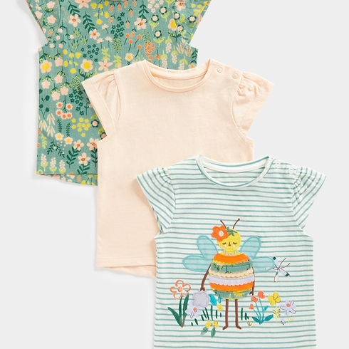 Mothercare Girls Short Sleeve T-shirt-Pack of 3-Multicolour
