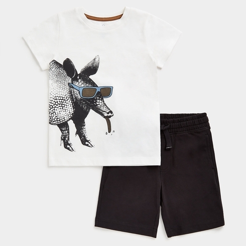 Mothercare Boys Short Sleeve Armadillo Print Shorts Set -Black