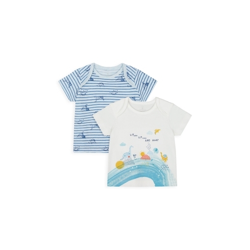 Boys Half Sleeves T-Shirt Striped And Dino Print - Pack Of 2 - Blue