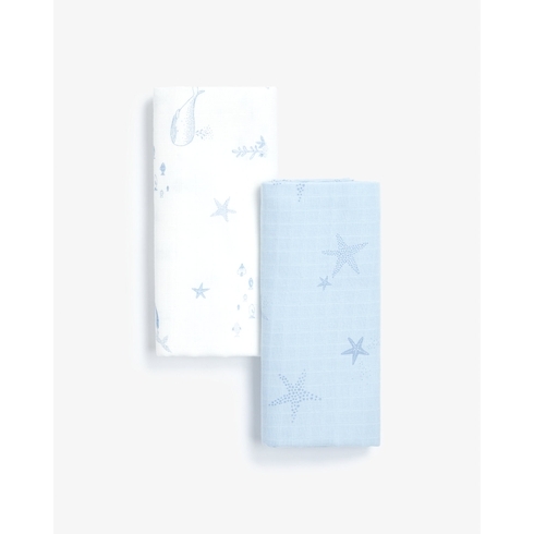 Mothercare you me & the sea muslins blue pack of 2 extra large