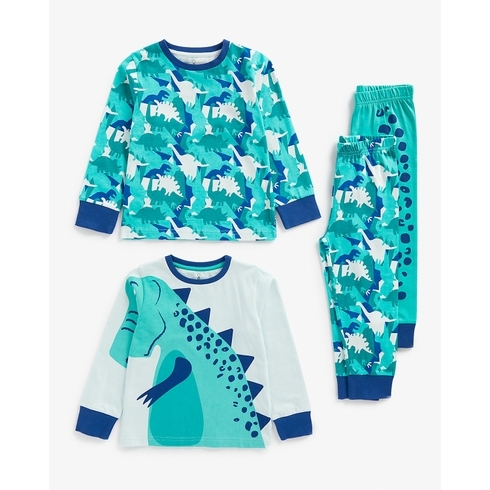 Boys Full Sleeves Pyjamas Dino Print-Pack of 2-Multicolor