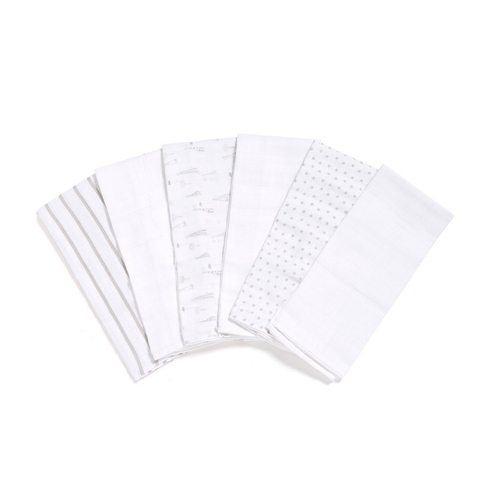 Mothercare print & plain baby muslins grey pack of 6