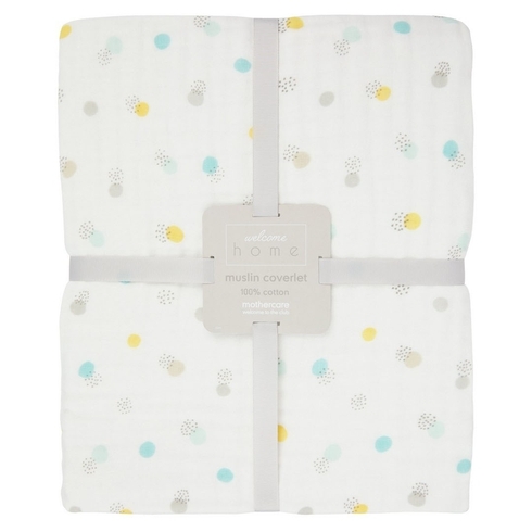 Mothercare welcome home muslin coverlet/blanket green