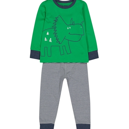 Boys Full Sleeves Pyjamas Dinosaur Print And Stripe - Green