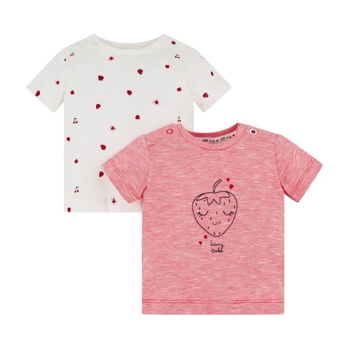 Girls Half Sleeves T-Shirt Strawberry Print - Pack Of 2 - Red White