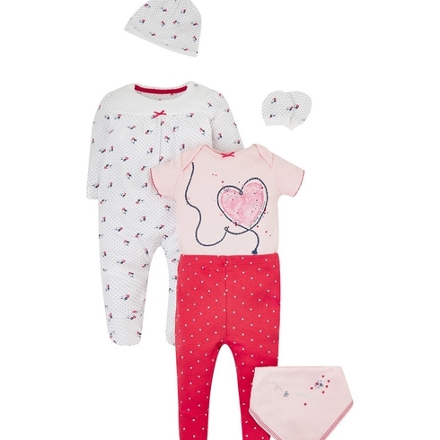 Girls Floral And Heart Print 6 Piece Set - Multicolor