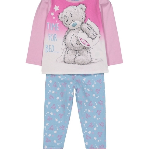 Girls Full Sleeves Pyjamas Teddy Graphic Print - Pink