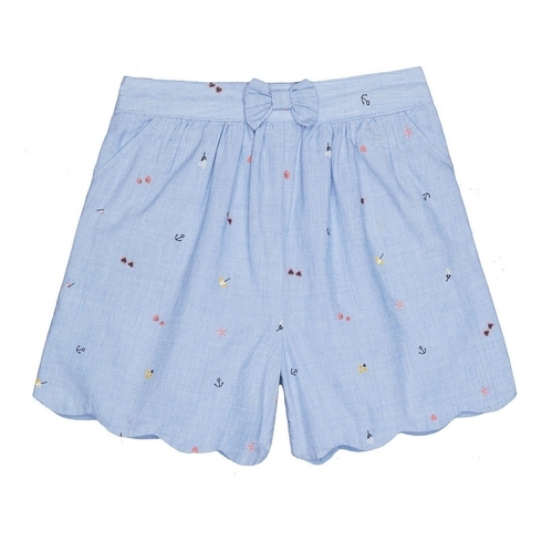 Girls Shorts Nautical Print With Bow - Blue