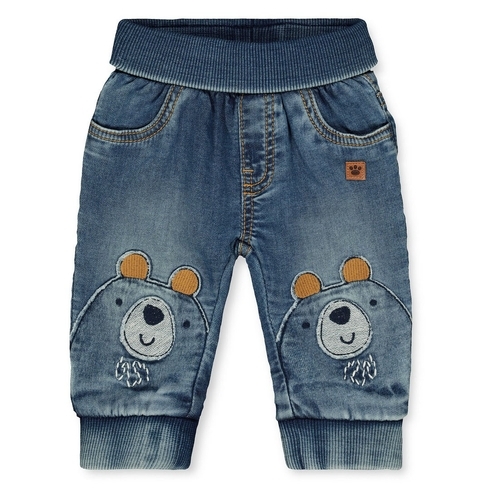 Boys Denim Joggers Bear Patch And Embroidery - Blue
