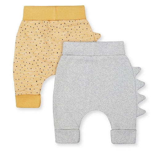 Boys Joggers Printed With 3D Dino Spikes - Pack Of 2 - Yellow Grey