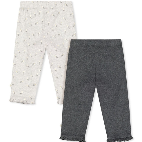 Grey Daisy And Rib Frill Leggings - 2 Pack