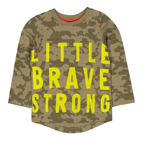 Boys Full Sleeves T-Shirt Camo With Text Print - Green