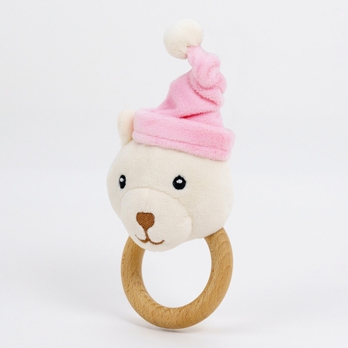 Shooting Star Wooden Teether Teddy Pink