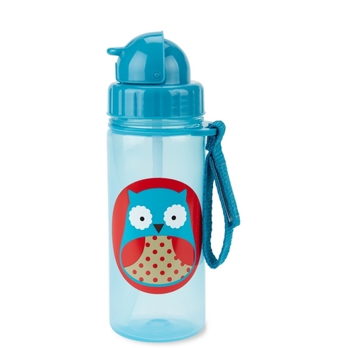 Skip hop zoo owl straw bottle blue